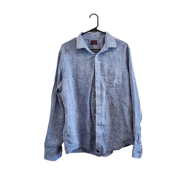 Untuckit 100% Linen Long Sleeve Button Down Shirt Chambray Blue Size Large - Picture 1 of 8